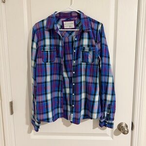 Aeropostale Blue and Purple Plaid Button-Down Shirt